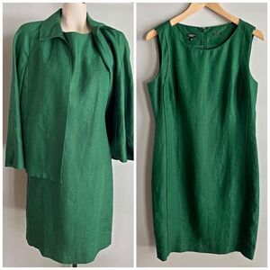 Talbots Pure Irish Linen Green Dress & Jacket Set NWT Size 10/Luxe Suiting